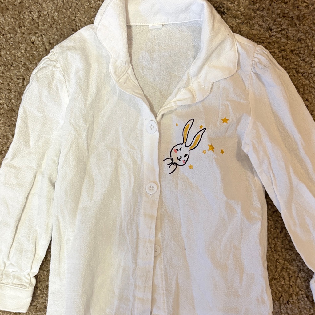 White Kids Button Down Shirt With Bunny Design